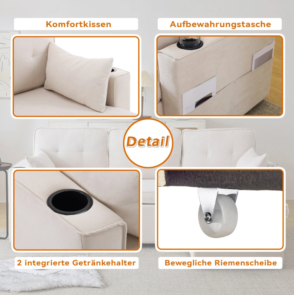 DIVANO LETTO Angolare 211x130x86 cm Beige in Cotone e Lino con Contenitore