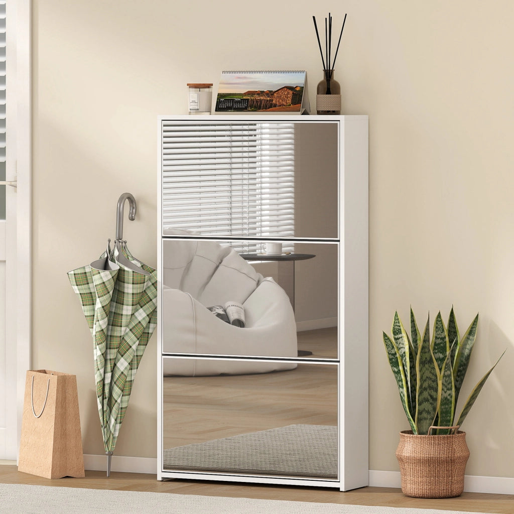 Scarpiera con Specchio e 3 Ante ¨C zephmum ¨C Bianco 65x17x114,5 cm