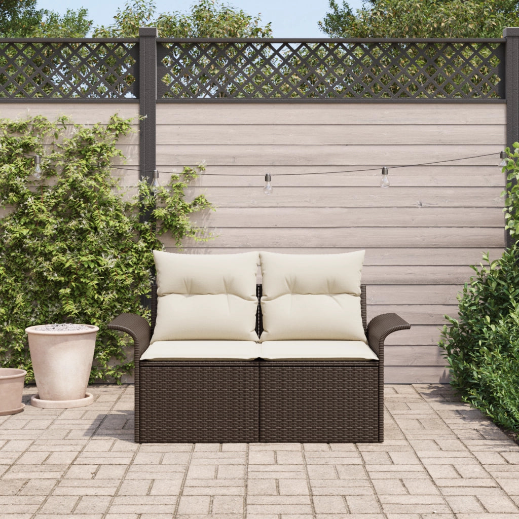 Divano da giardino a 2 posti con cuscini in polyrattan marrone
