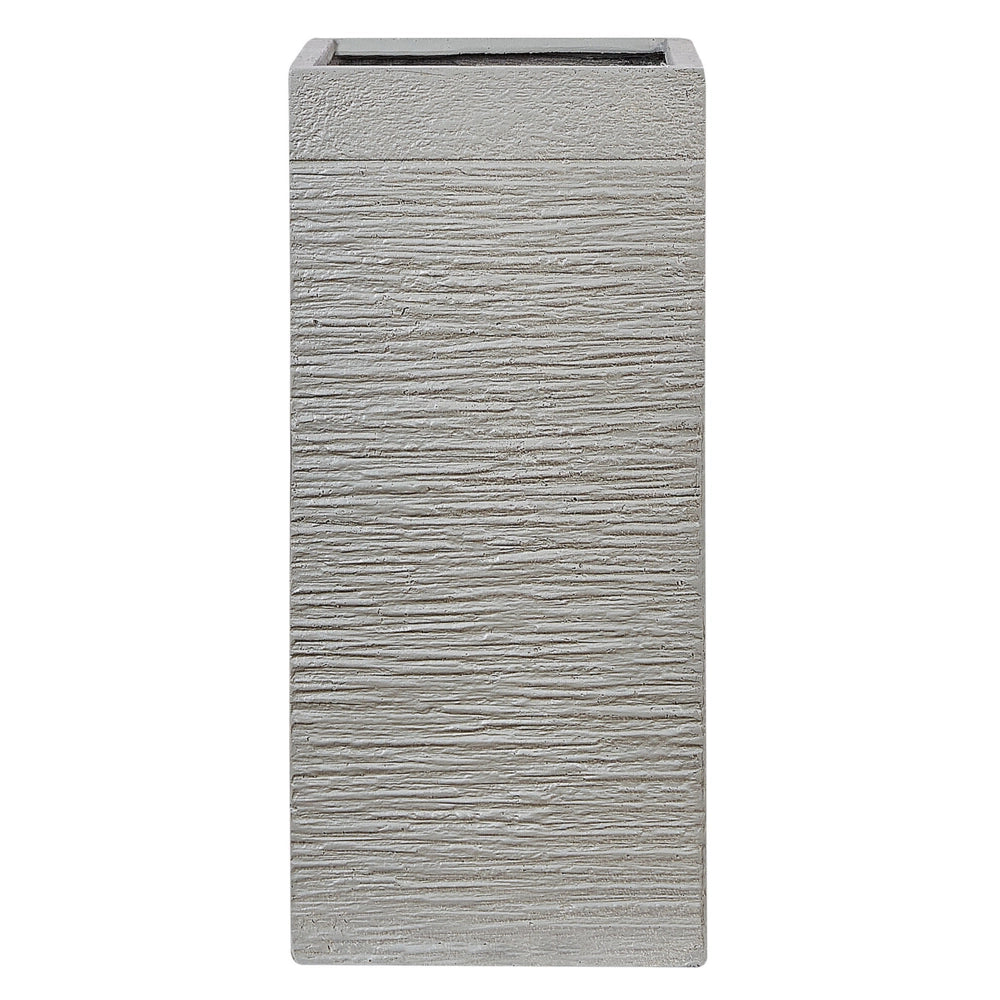 Vaso per fiori da giardino alto in argilla 33x33x70 cm resistente ai raggi UV grigio chiaro