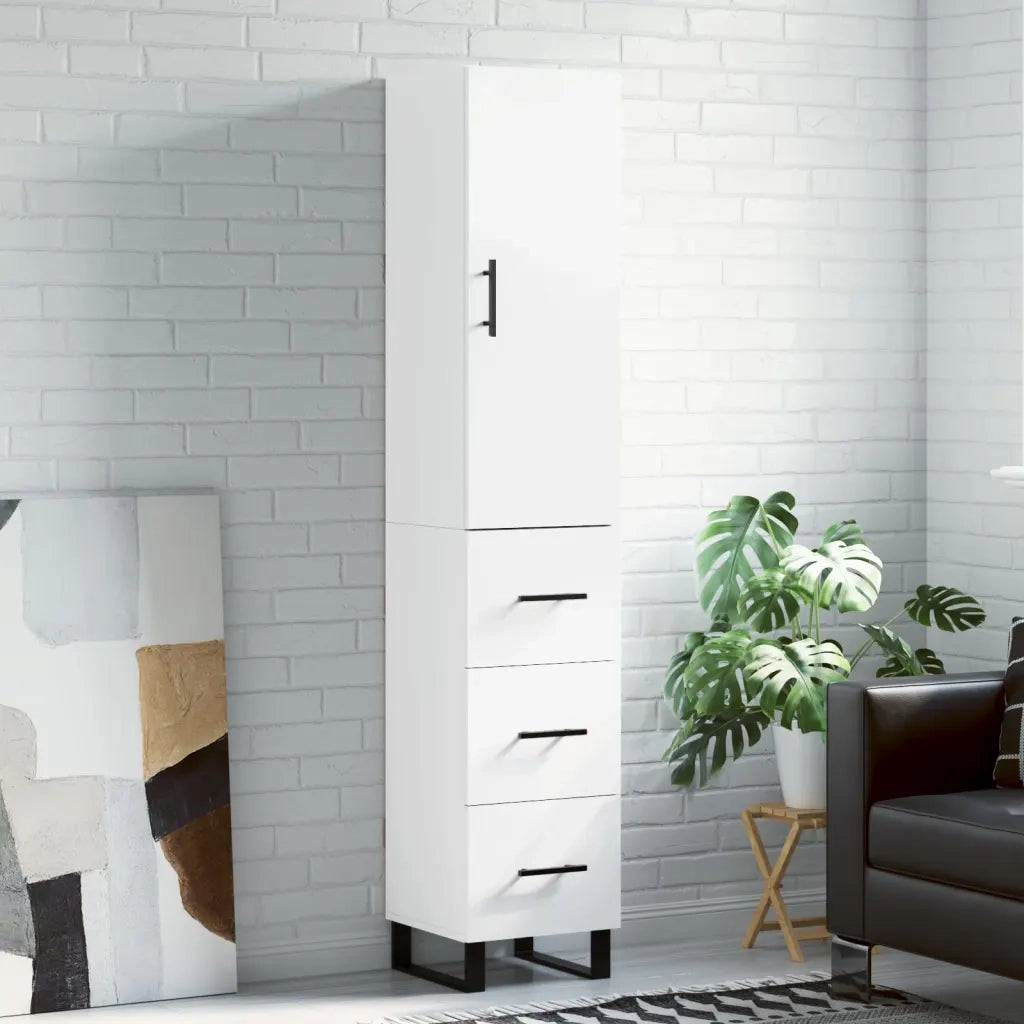 Credenza-Buffet-Armadio da cucina Bianca 34,5x34x180 cm in Legno Multistrato 235253