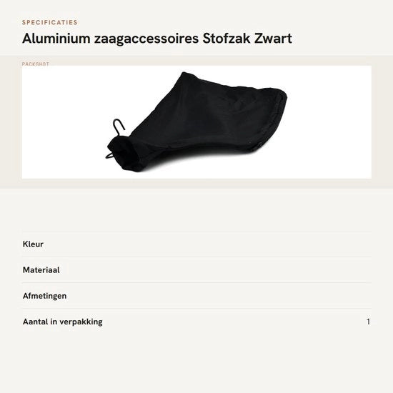 Sac di stoffa 225 x 150 mm - Macchina per raschiare la rima - Seghe a nastro - Componente - Tela - Nero - Sacchetto per la raccolta della stoffa
