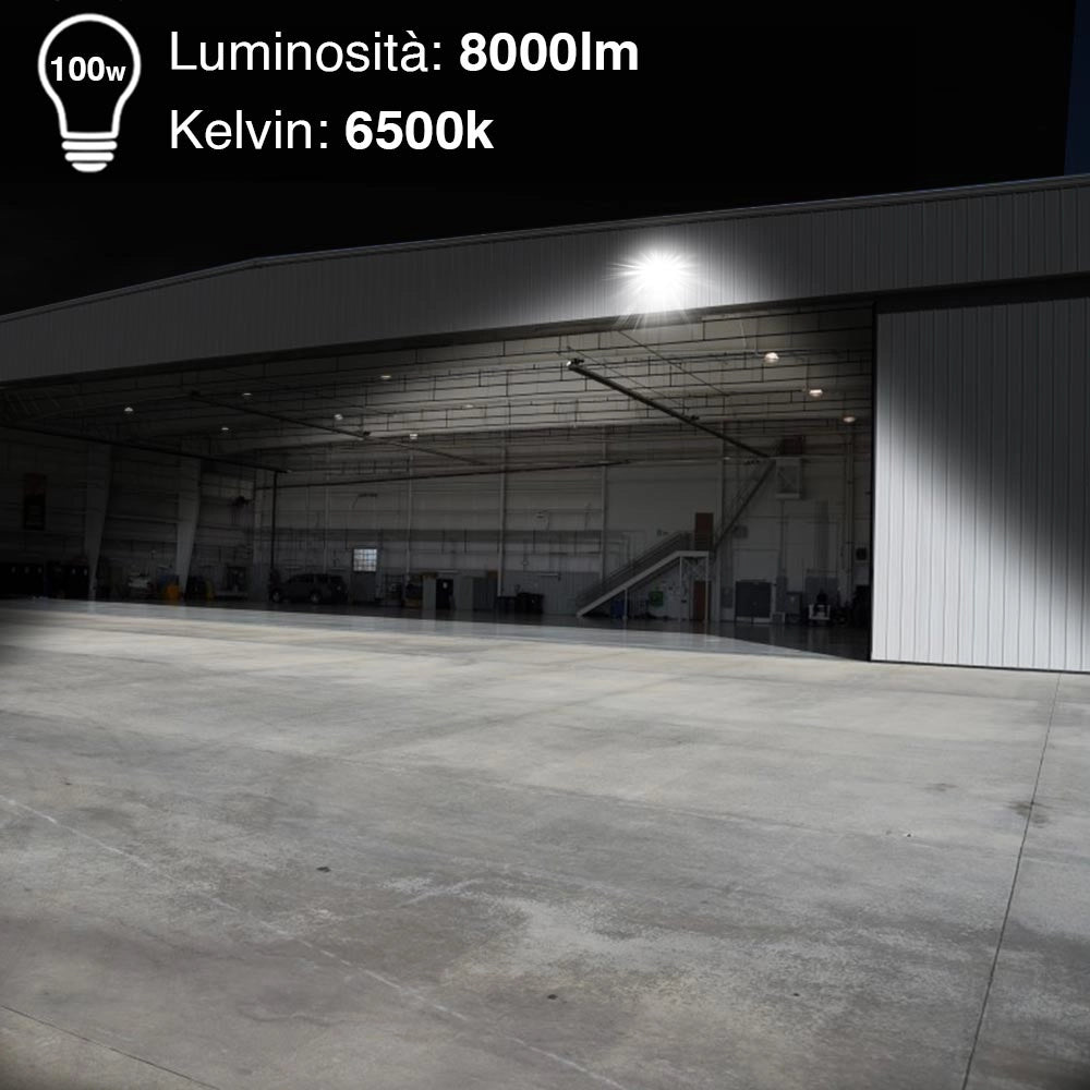 Faro Led 100W Luce Alta Luminosita 8000lm Faretto Esterno Slim Bianco Freddo
