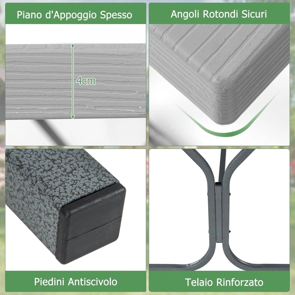 Set Tavolo da Picnic con Panca da 183 cm, Tavolo da Campeggio con 2 Panche per 8 Persone, Foro per Ombrellone, per Giardino, Campeggio, terrazza, Portato Totale 650 kg (Grigio)