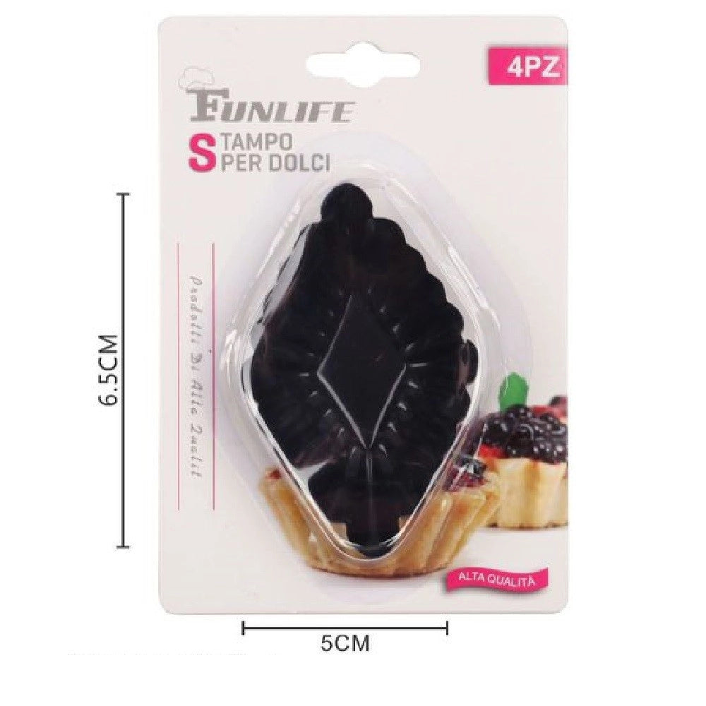 Trade Shop - Set 4 Pz Formine Stampo Per Crostatine Dolci Dessert Antiaderente 6,5x5cm 98587 -