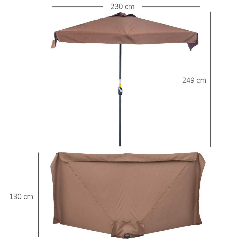 EasyComfort Ombrellone Semicircolare 2.3x1.3 m da Terrazza e Giardino per Parete con Manovella, Caffè