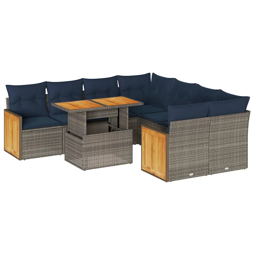 Set Divano da Giardino 9pz con Cuscini Grigio Polyrattan Acacia 3327694