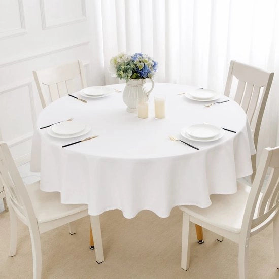 Tappeto da tavolo circolare 160 cm bianco lavabile e impermeabile tovaglia da tavola tovaglia per festa, caffè, ristorante, sala da pranzo, giardino, esterno, adatto per 4-6 persone
