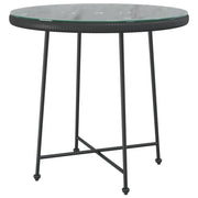 Tavolino da Giardino | Tavolo da Pranzo Nero ?80 cm Vetro Temperato e Acciaio