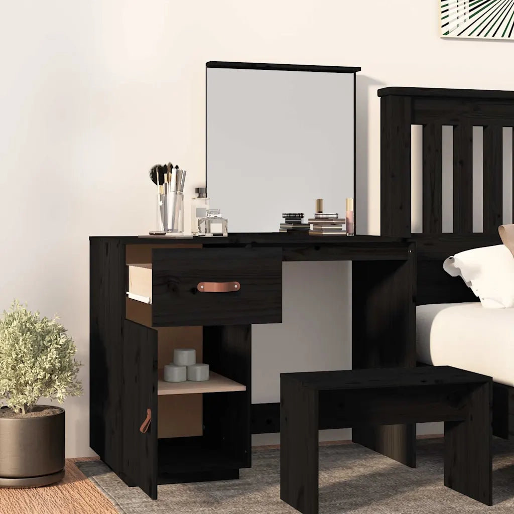Toeletta | Tavolo da Trucco Nera 95x50x134 cm in Legno Massello di Pino