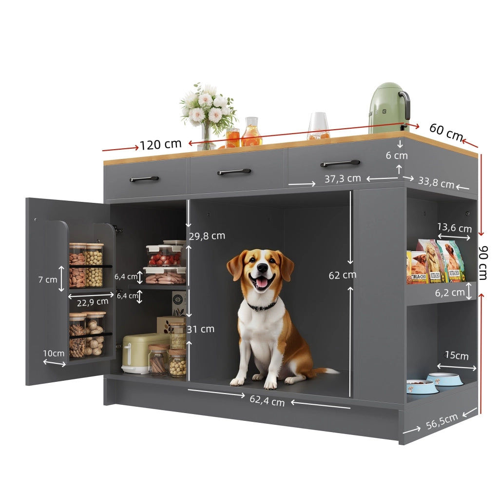 Mobile da cucina 120x60x90 cm naturale e grigio MDF, 3 cassetti