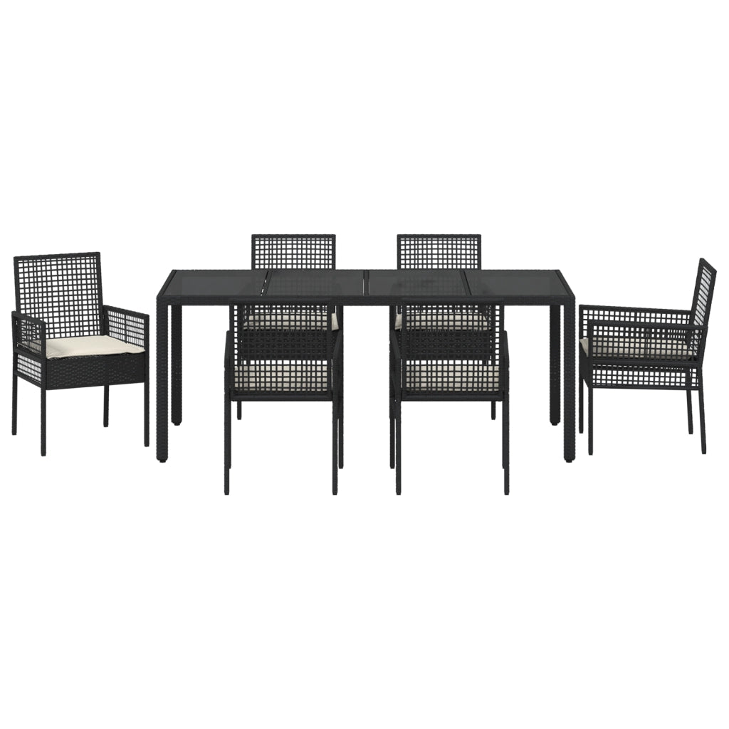 Set da Pranzo da Giardino 7 Pezzi con Cuscini Rattan Nero