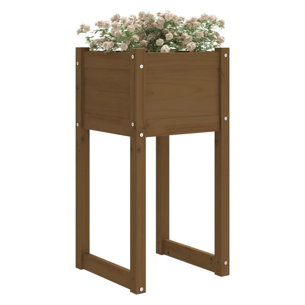 Fioriera-Vaso da Esterno-Contenitore per Piante Marrone Ambra 40x40x81 cm in Legno Massello di Pino