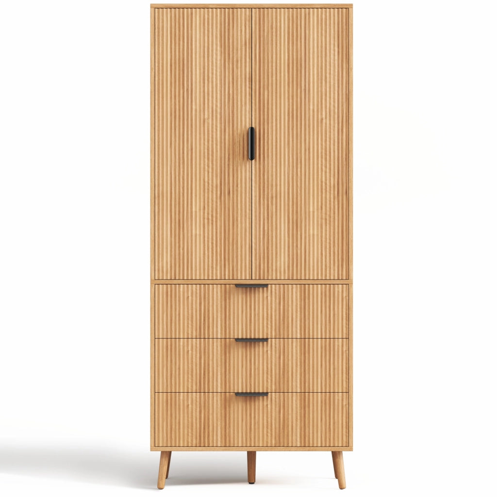 Mobile dispensa con 2 ante e 3 cassetti; 75x35x180 cm; MDF naturale