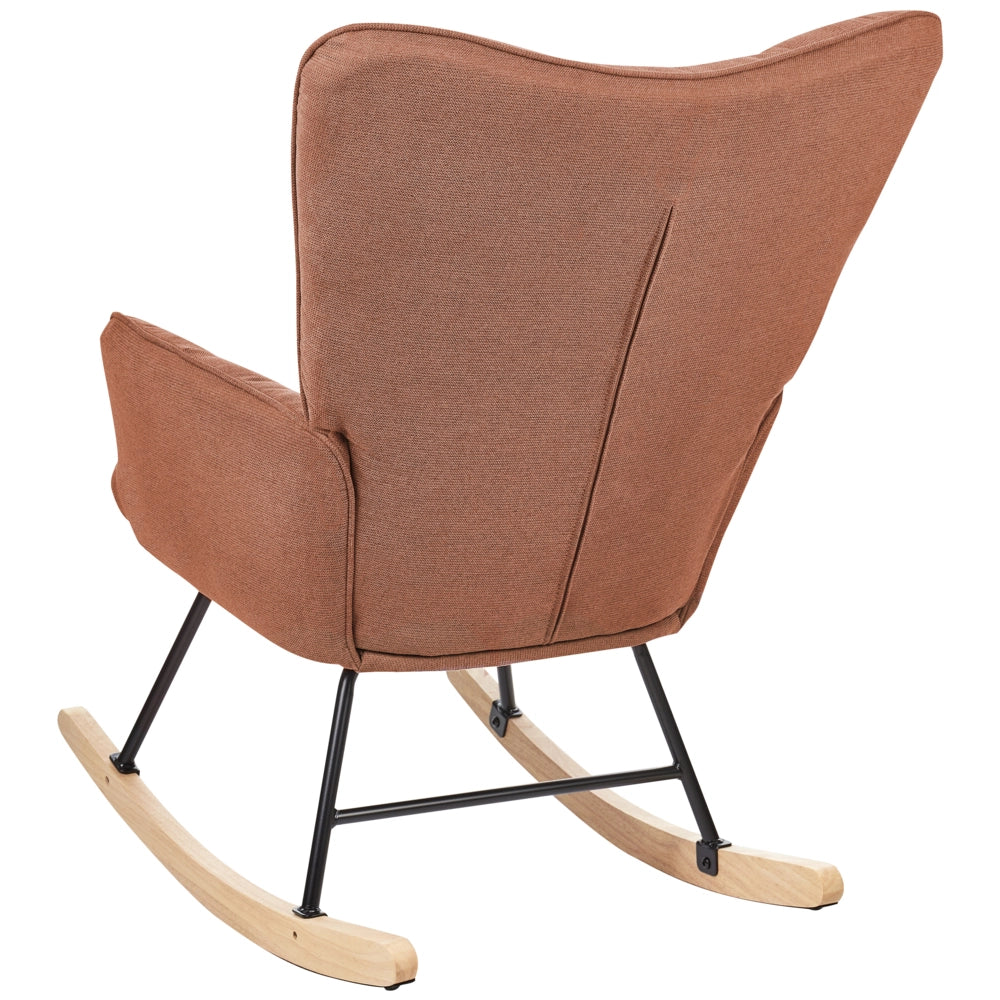 Sedia a dondolo Tessuto Boucle marrone Rivestimento Gambe in legno  Moderna