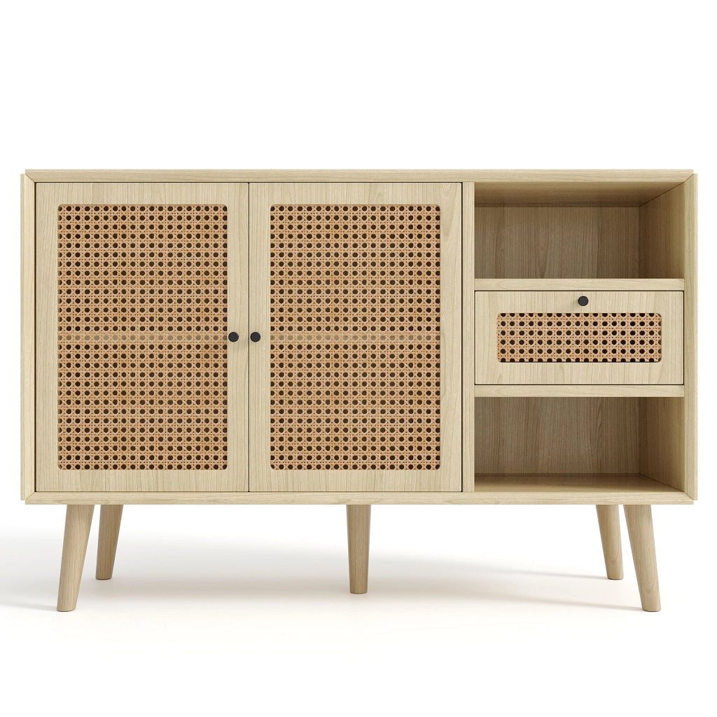 OKWISH Credenza Retrò con 1 Cassetto e 2 Ante Magnetiche, Ripiani Regolabili, per Soggiorno o Sala da Pranzo, 120×40×80 cm