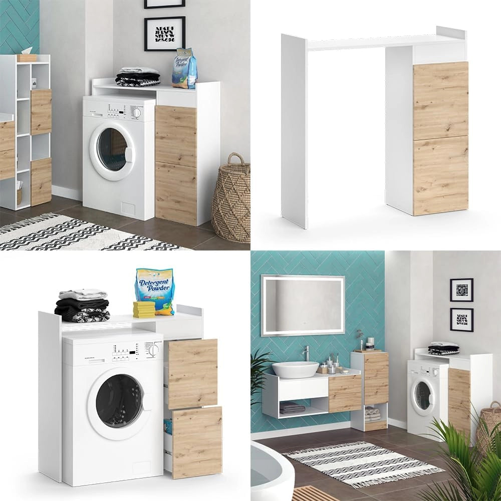Mobile lavatrice Alf, Bianco, 99 x 98 cm con 2 cassetti, per riporre risparmiando spazio sopra la lavatrice