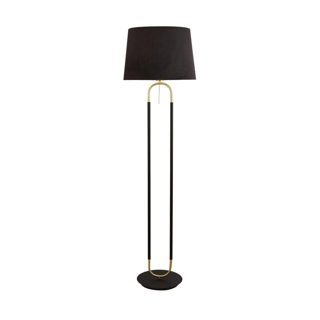 Lampada da terra Jazz - Nero opaco, ottone satinato e paralume nero