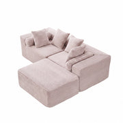 Divano modulare angolare con chaise longue in schiuma e molle - beige