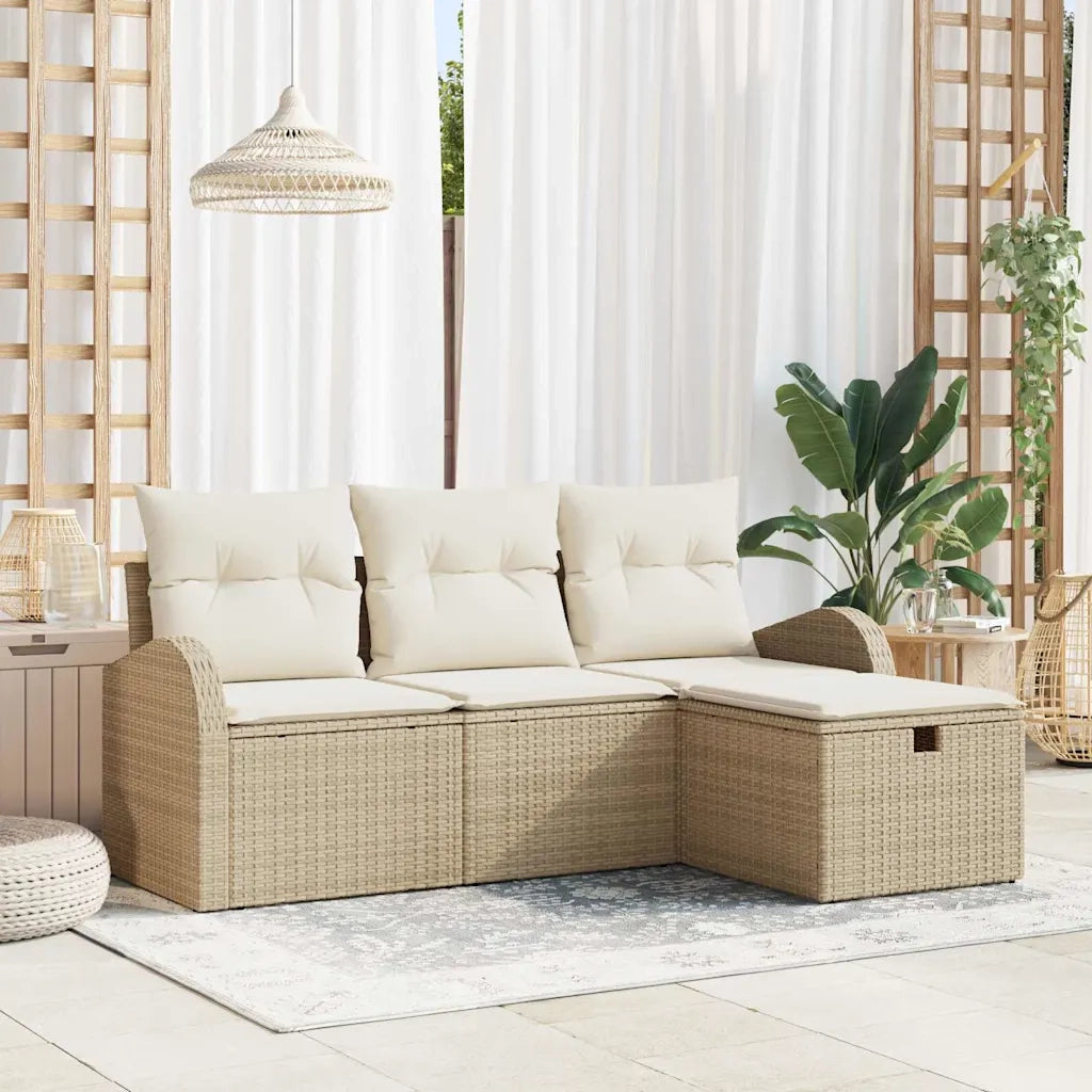 Set di divani con cuscino 4 pcs Beige e Crema polyrattan