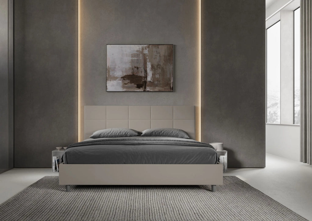 Letto Matrimoniale King Size 180x190 cm Senza Rete Imbottito in Similpelle Mika Tortora