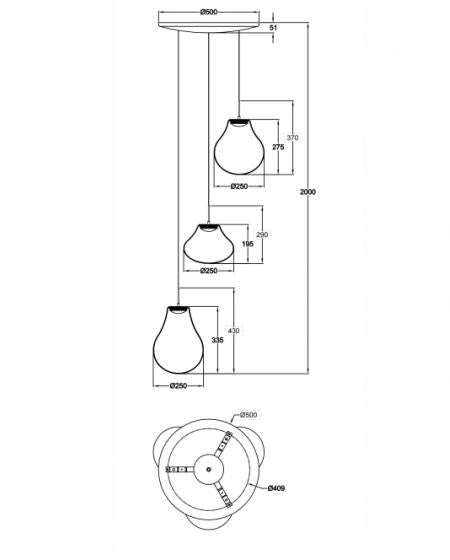 Lampada a Sospensione Deva Ø500mm 42W LED 4530lm CCT 2700K/3000K/4000K Dimmerabile Struttura Metallo e Vetro Borosilicato Trasparente - Deva