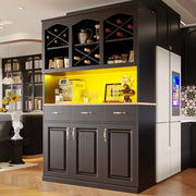 Credenza da cucina nera con LED, 3 ante e 3 cassetti