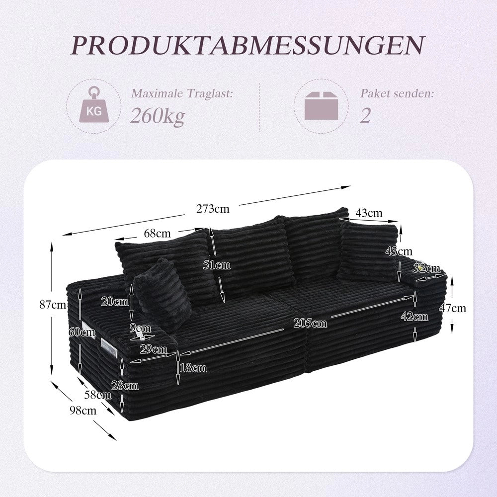 Divano letto in tessuto con cuscini ¨C Minimal ¨C nero, con tasche e portabibite