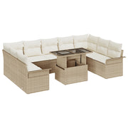 Set di SofÃ  da Giardino a 10 Pezzi con Cuscini Beige Polyrattan
