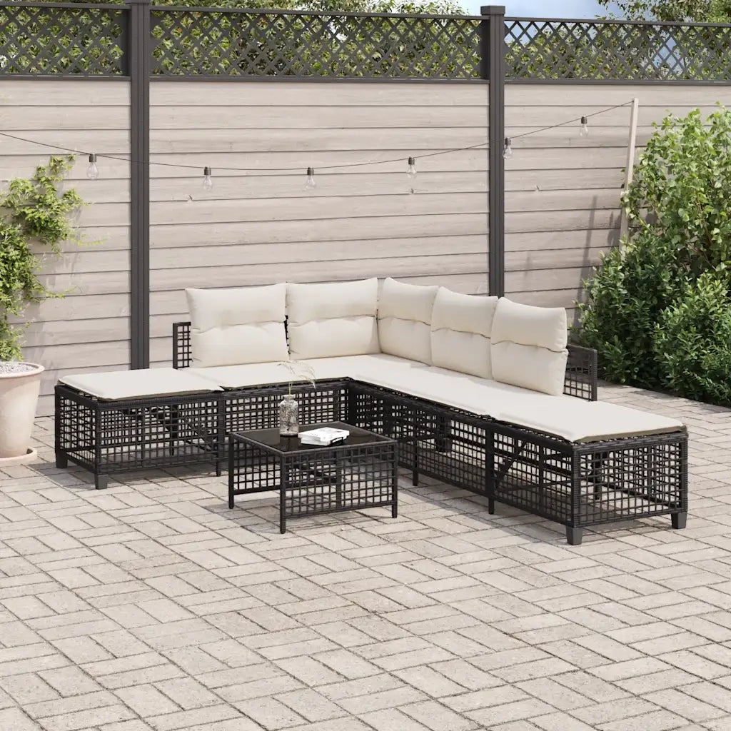Set Divani ad Angolo 3 pz | Set Salotto da Giardino con Cuscini in Polyrattan Nero