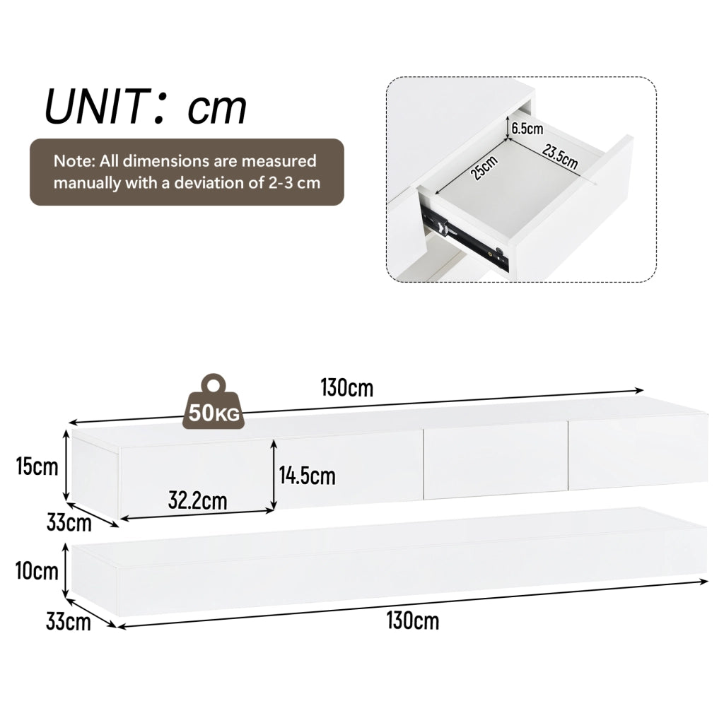 Mobile sospeso bianco con 4 cassetti; LED controllabile via app Bluetooth; MDF