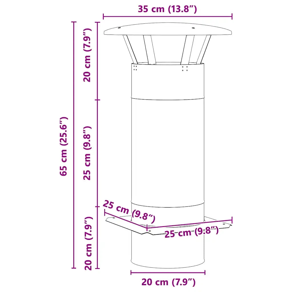 vidaXL Estensione Camino Argento 35 x 35 x 65 cm Acciaio inossidabile