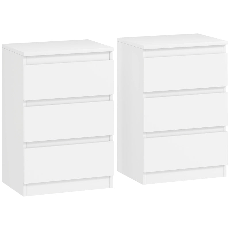 Set di 2 comodini moderni con 3 cassetti, struttura in MDF, finitura bianca, 40 x 30 x 59,5 cm