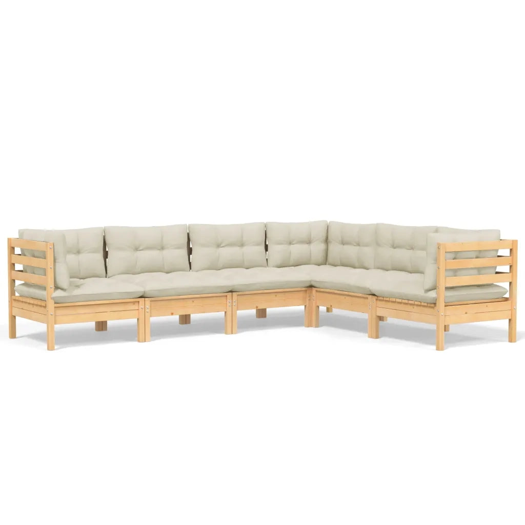 Set Divani da Giardino 6 pz con Cuscini Crema Massello di Pino 3096683
