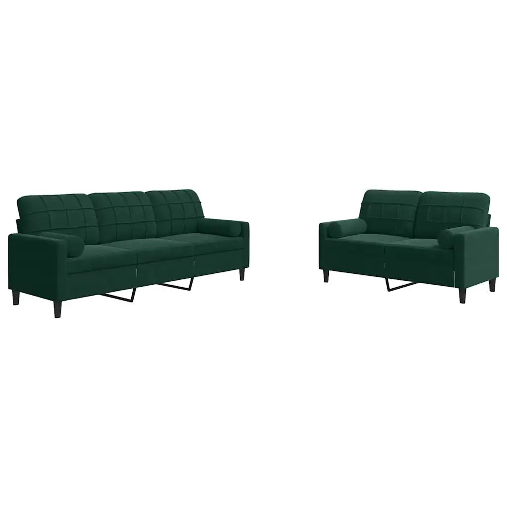 vidaXL Set di Divani 2 pz con Cuscini e Rinforzi Verde scuro Velluto