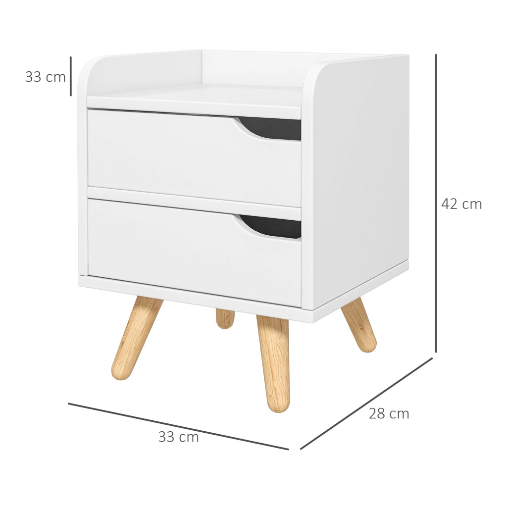 Comodino Moderno con 2 Cassetti ¨C zephmum ¨C Bianco Legno 33x28x42cm