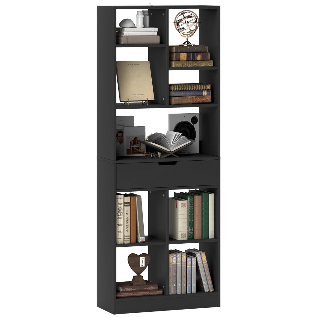 Libreria con cassetti e ripiani aperti ¨C zephmum ¨C nero 60x26x158 cm