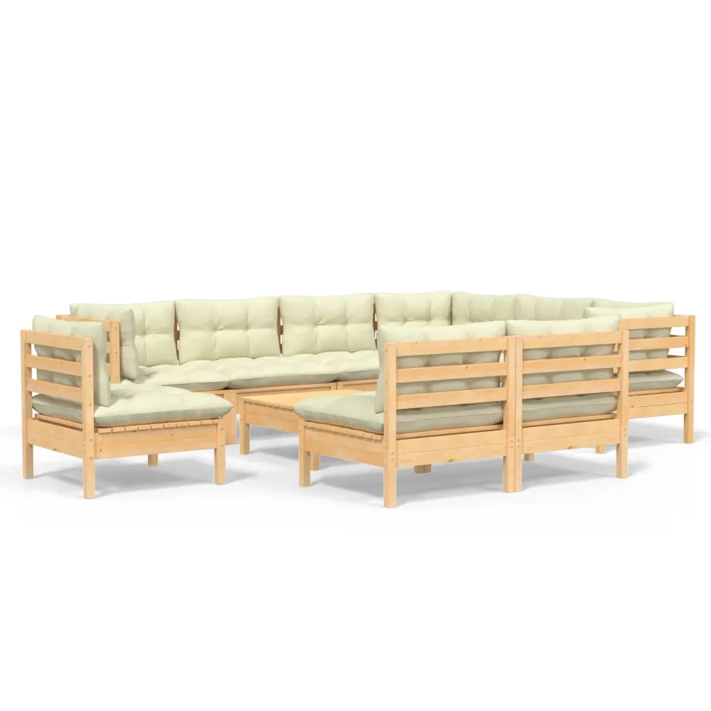 Set Divani da Giardino 10 pz con Cuscini Crema Massello di Pino cod mxl 41337