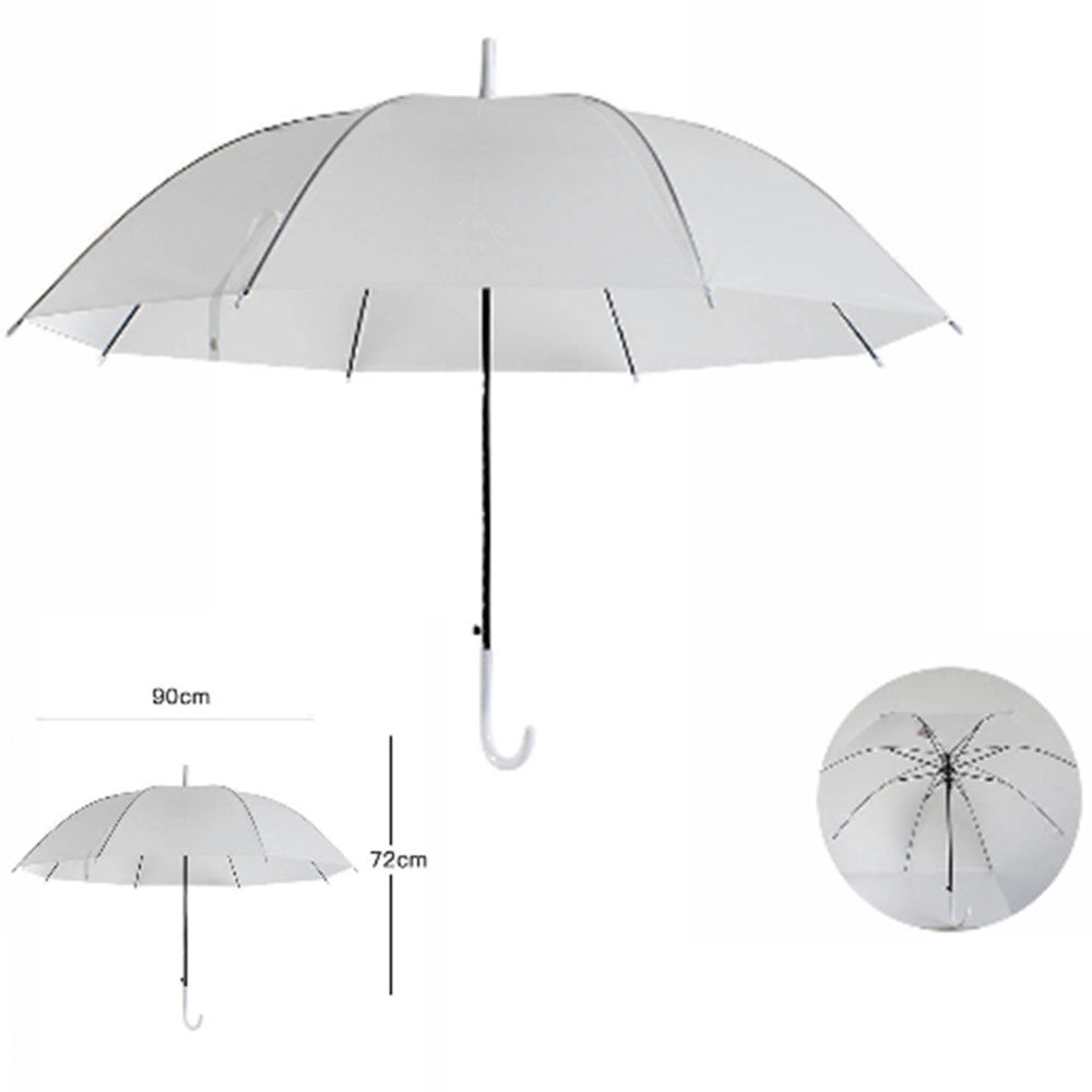 Trade Shop - Ombrello Bianco In Pvc Protegge Pioggia Sole Per Bambini Bimbi Manico Bianco -