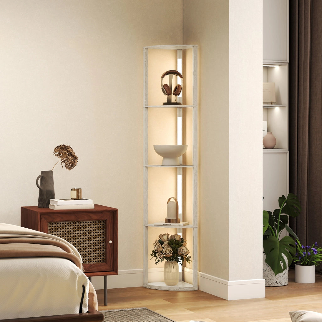 Libreria Angolare LED Dimmabile ¨C zephmum ¨C 41x30x164cm Quercia