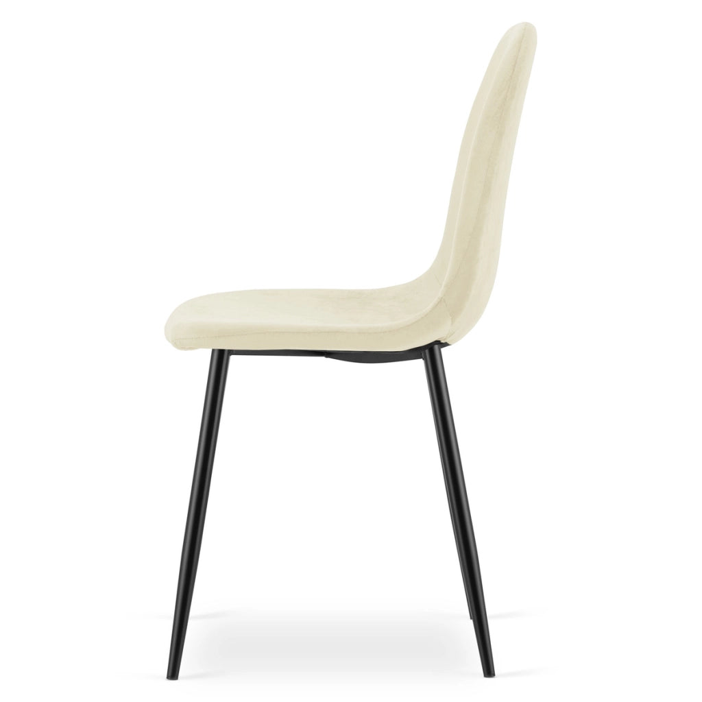 Sedia Como in velluto beige con gambe in metallo nero