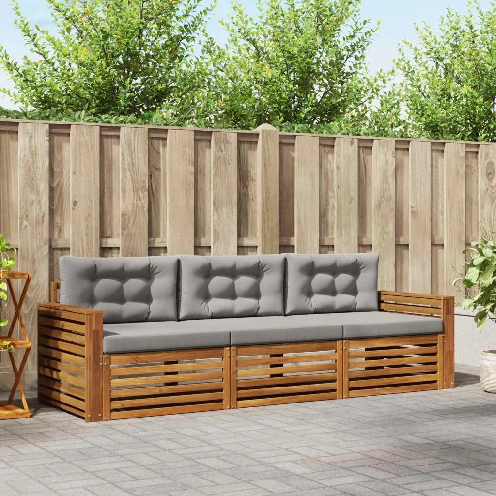 Set di divani da esterno 3 pcs Grigio Naturale e Chiaro