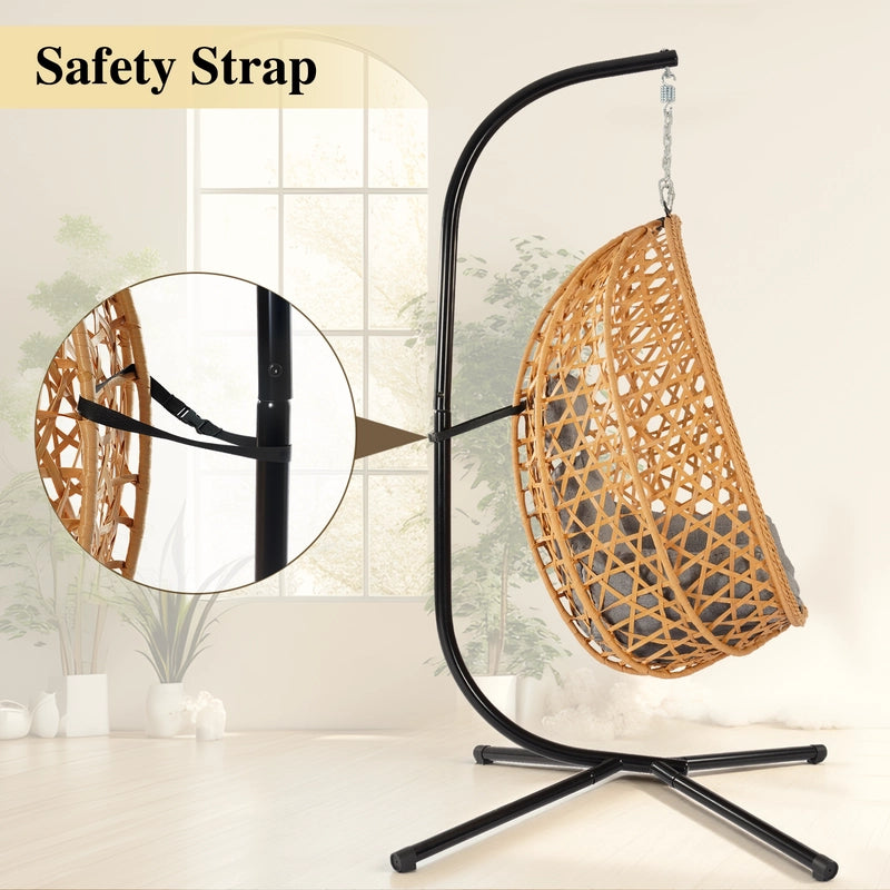 Sedia sospesa con struttura,RATTANTREE sedile e schienale, sedia a forma di uovo, cesto sospeso, sedia sospesa da giardino/patio, marrone