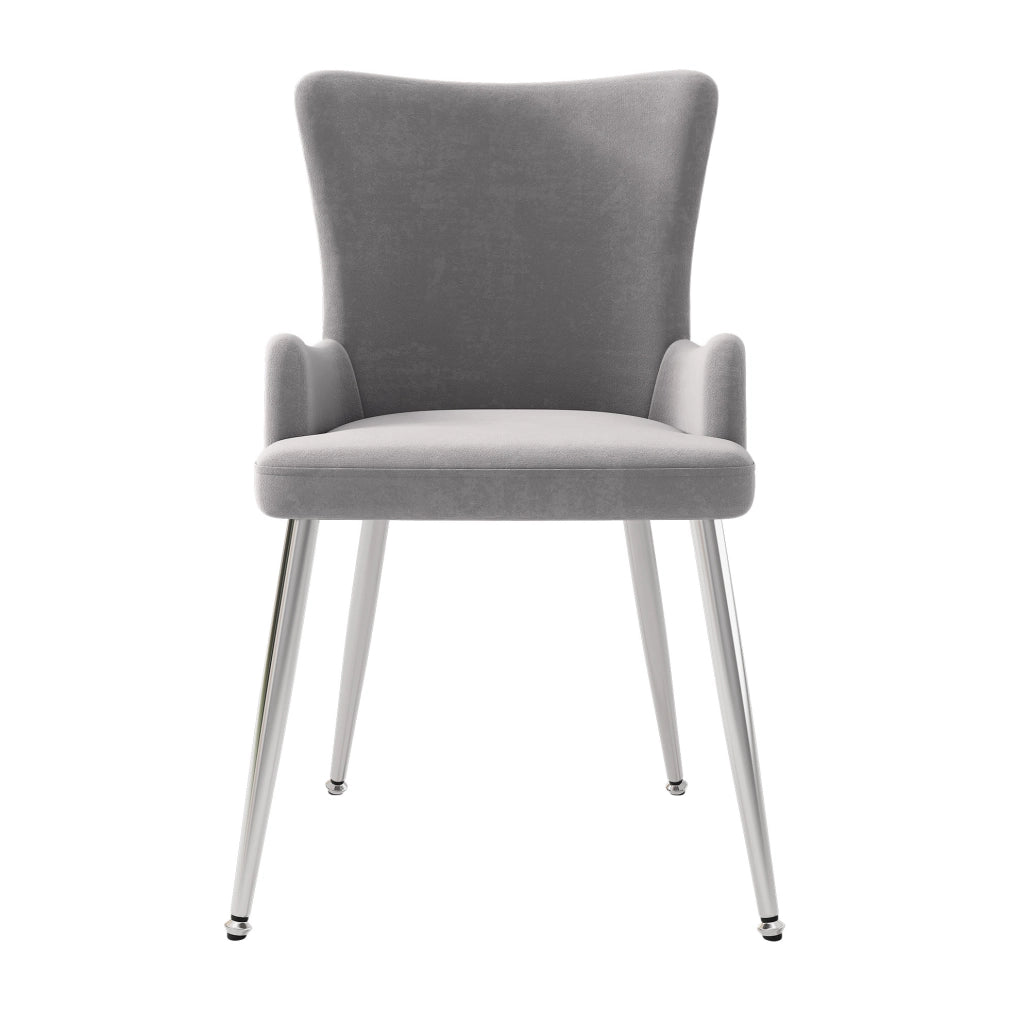 Set di 4 sedie in velluto con gambe in metallo; design moderno; grigio e argento