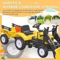 Escavatore a Pedali per Bambini da 3 Anni con Ruspa Frontale, Rimorchio e 6 Ruote, Giallo