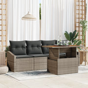 Set da pranzo da giardino 5 pezzi con cuscini grigi in polyrattan e acacia