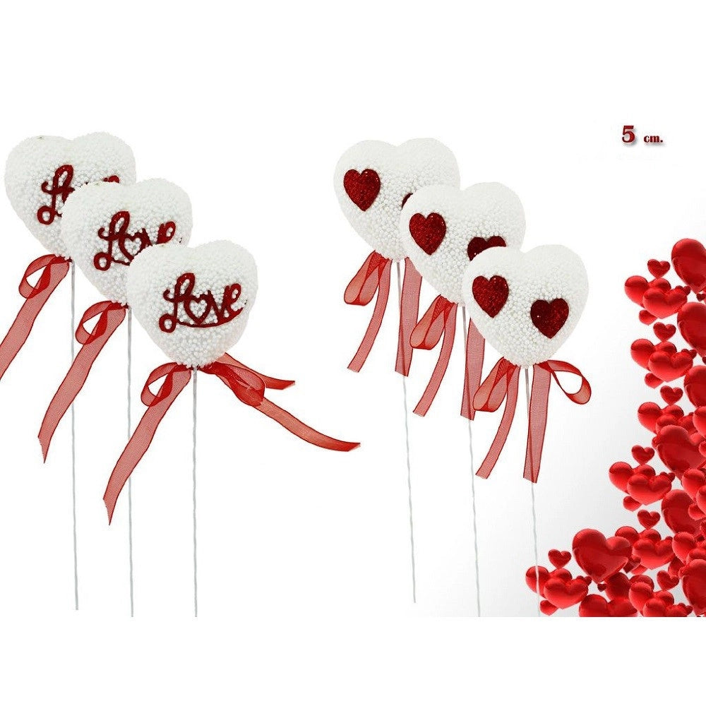 Trade Shop - Set 3 Cuori Polistirolo 5 Cm Con Stand Per San Valentino Modelli Assortiti 69063 -