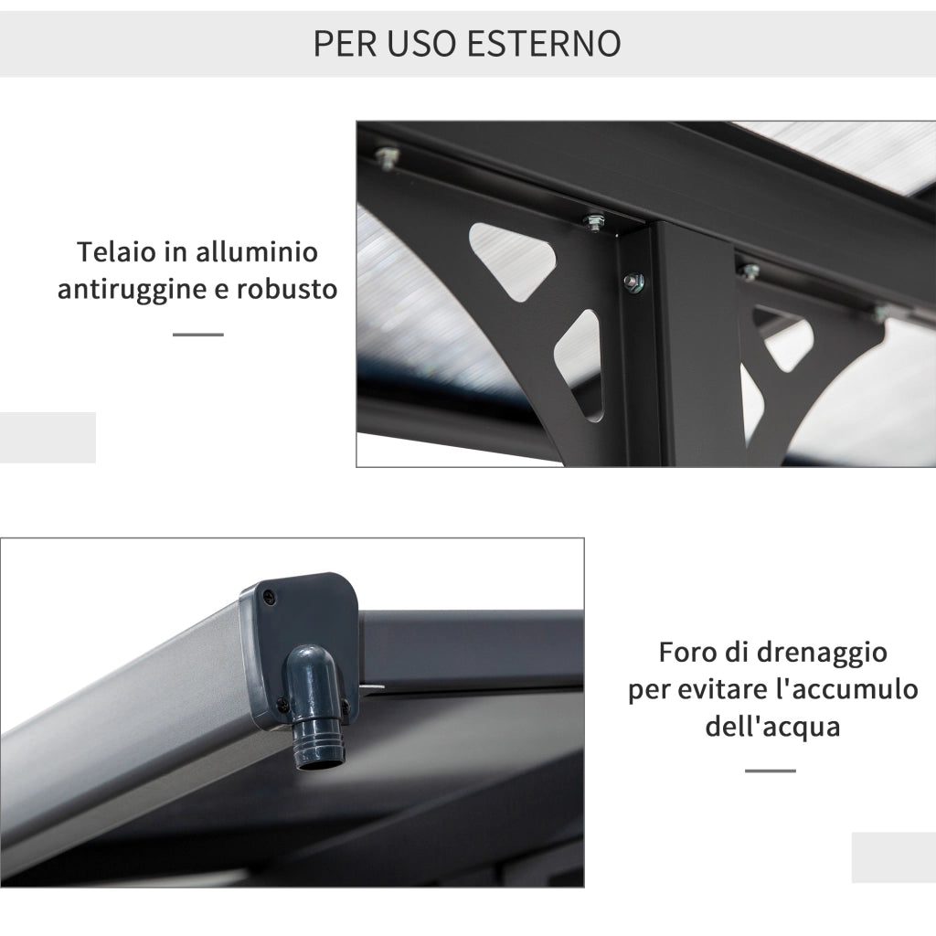 Pergola Addossata da Giardino ¨C zephmum ¨C Grigio Policarbonato Alluminio 440x300cm
