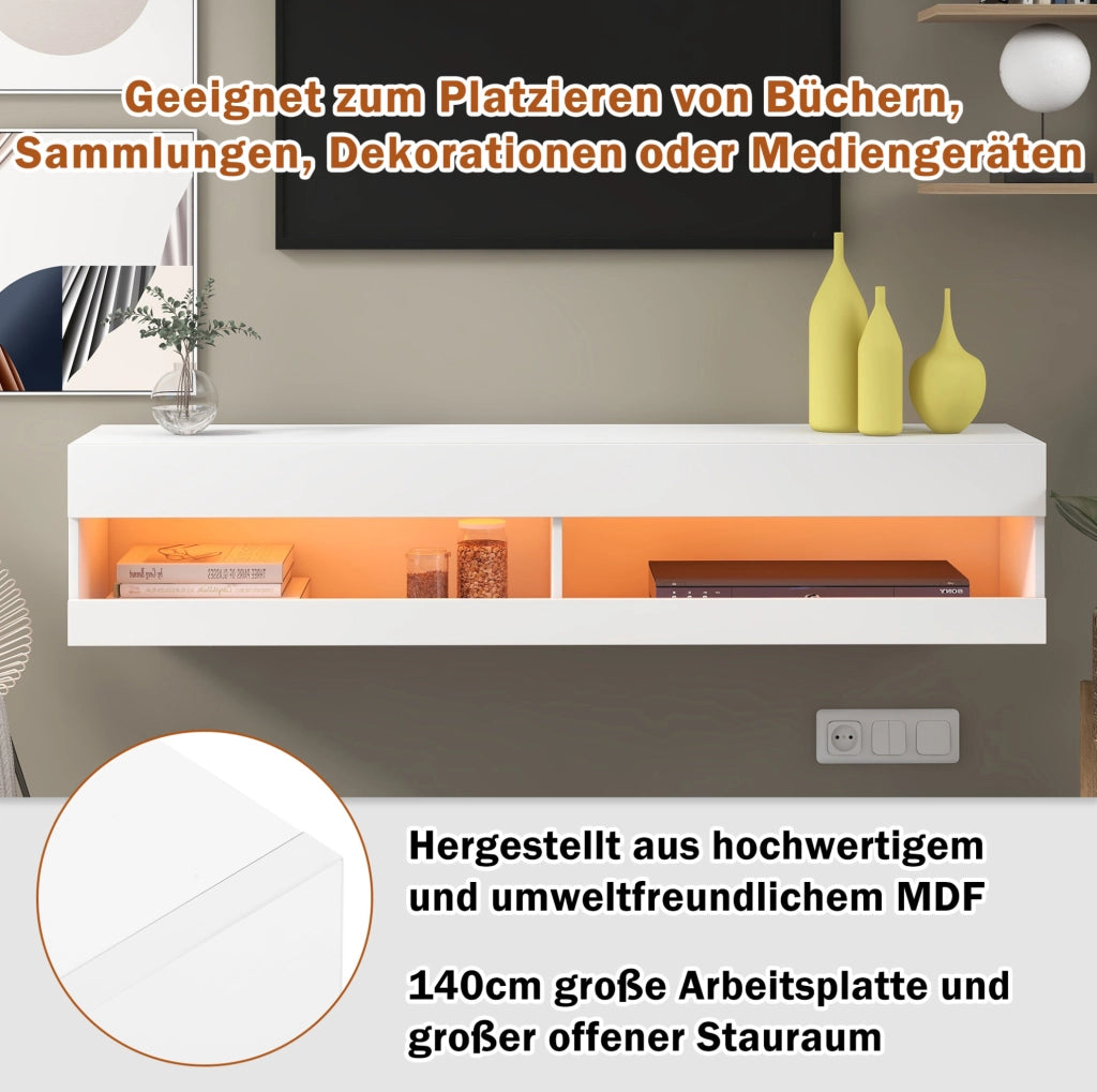 MOBILE TV sospeso con LED MDF bianco controllo via app e telecomando