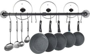 Sostegno per accessori da cucina 100cm con fissaggio alla parete industriale - Hanger per pentole con tubo nero - con 14 ganci per accessori da cucina rimovibili